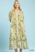 Floral Smocked Button-Front Midi Dress